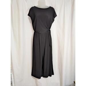 Nicole Miller Black Wide Leg Stretch Short Sleeve Tie Belt Jumpsuit Sz XS